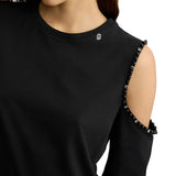 Canotta con perle e strass nero