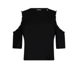 Canotta con perle e strass nero