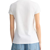 T-shirt in cotone con stampa e strass bianco