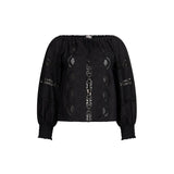Blusa off the shoulder con ricami traforati nero