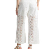 Pantaloni cropped in sangallo bianco