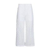 Pantaloni cropped in sangallo bianco