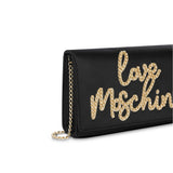 Pochette in satin con logo frontale nero