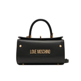 Borsa a mano stile bauletto con logo frontale nero