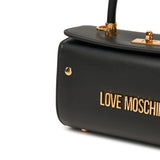 Borsa a mano stile bauletto con logo frontale nero