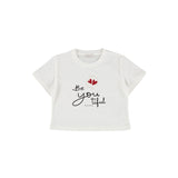 T-shirt manica corta ricamo latte