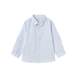 Camicia a manica lunga misto lino bianco/celeste
