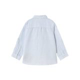 Camicia a manica lunga misto lino bianco/celeste