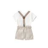 Completo tre pezzi (camicia+short+bretelle) beige