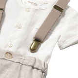 Completo tre pezzi (camicia+short+bretelle) beige