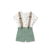 Completo tre pezzi (camicia+short+bretelle) verde