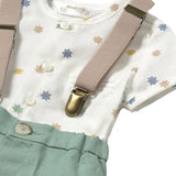 Completo tre pezzi (camicia+short+bretelle) verde