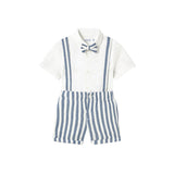 Completo tre pezzi (camicia+papillon+bermuda) bianco/blu