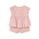 Completo blusa e bermuda in tulle rosa