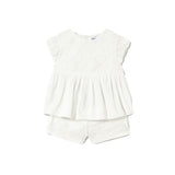Completo due pezzi (blusa+bermuda) tulle ecrù