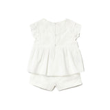 Completo due pezzi (blusa+bermuda) tulle ecrù