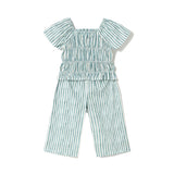 Completo due pezzi (top+pantalone) a righe smeraldo