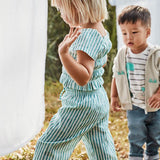 Completo due pezzi (top+pantalone) a righe smeraldo