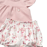 Completo due pezzi (t-shirt +short ) con fiorellino rosa