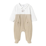 Tutina colletto in cotone strech beige/bianco