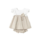 Abito maniche corte cotone str. panna e beige