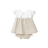 Abito maniche corte cotone str. panna e beige