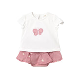 Completo t-shirt e gonna in cotone rosa/bianco