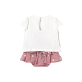 Completo t-shirt e gonna in cotone rosa/bianco
