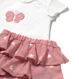 Completo t-shirt e gonna in cotone rosa/bianco