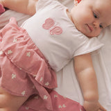 Completo t-shirt e gonna in cotone rosa/bianco