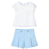 Completo due pezzi (blusa+short) poly bianco/celeste