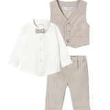 Completo 3 pezzi (gilet+camicia con papillon+ pantaloni) beige/bianco