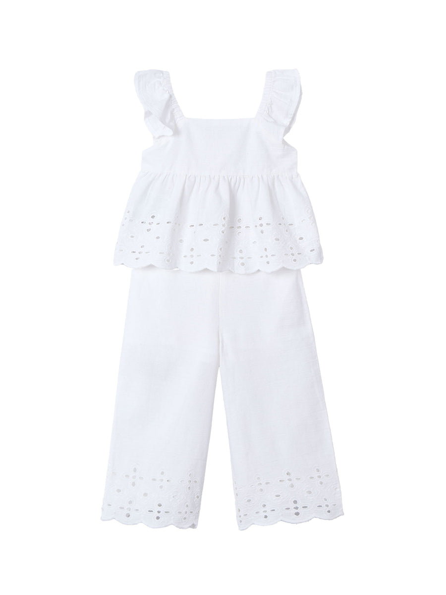 Completo due pezzi (blusa+pantaloni) cotone bianco