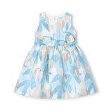 Abito smanicato fiori lino blu multi