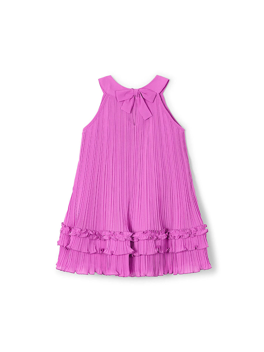 Abito smanicato plissettato fucsia