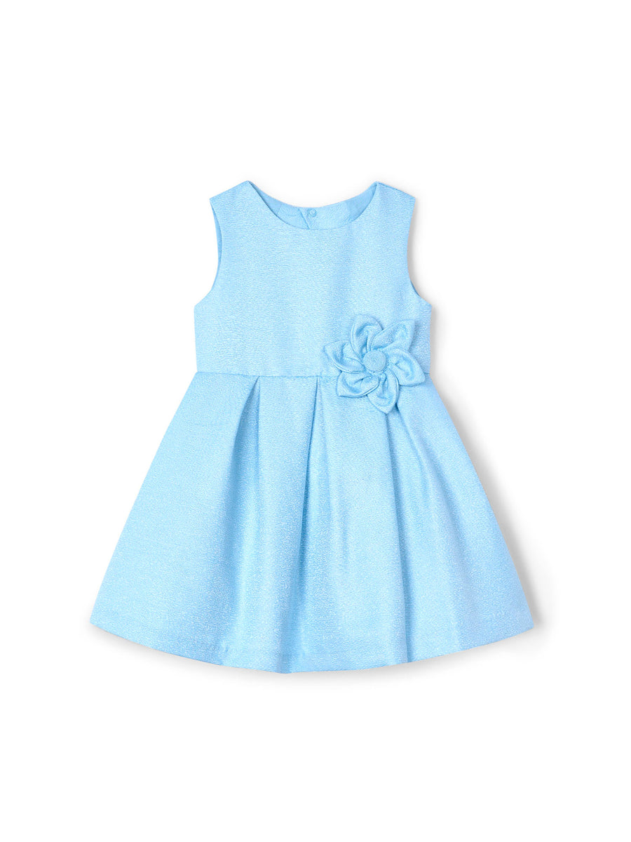 Abito satinato con fiore in vita celeste