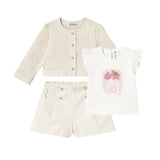 Complero tre pezzi (cardigan+t-shirt+short) champagne