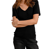 T-shirt manica corta doppio V costine nero