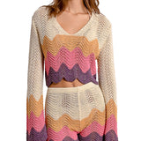 Maglia scollo a V manica lunga knitted multicolor