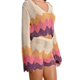 Maglia scollo a V manica lunga knitted multicolor