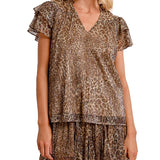 Blusa V manica corta stampata maculata