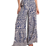 Pantalone flare stampato blu/bianco
