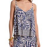 Top stampato fantasia blu/panna