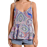 Top stampato fantasia blu/fucsia multi