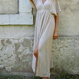 Abito a V bat sleev lungo beige