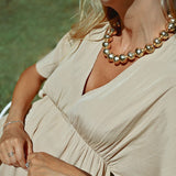 Abito a V bat sleev lungo beige