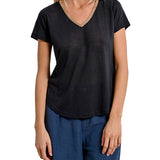 T-shirt a V manica corta knitted nero