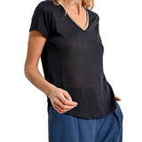 T-shirt a V manica corta knitted nero