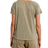 T-shirt a V manica corta knitted khaki