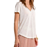 T-shirt a V manica corta knitted panna